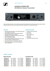 Sennheiser SR IEM G4 in ears zender product specs downloaden